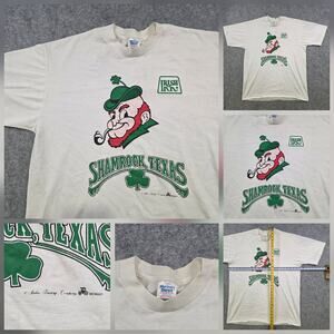 Vintage Shamrock Texas Irish Inn T Shirt Mens 2XL White Leprechaun 1991 90s